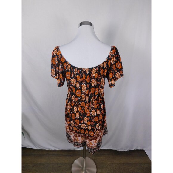 SHEIN Curve Dress Womens 1XL Black Orange Boho Floral Tassel Tie Short Sleeve - Picture 5 of 12